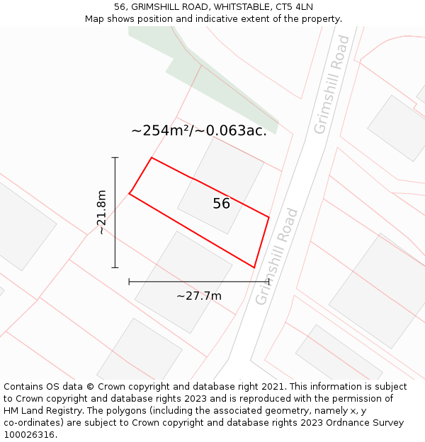 56, GRIMSHILL ROAD, WHITSTABLE, CT5 4LN: Plot and title map