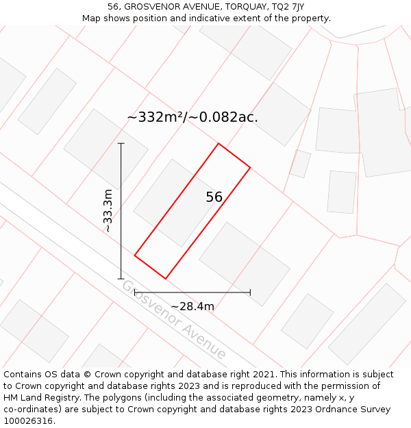 56, GROSVENOR AVENUE, TORQUAY, TQ2 7JY: Plot and title map