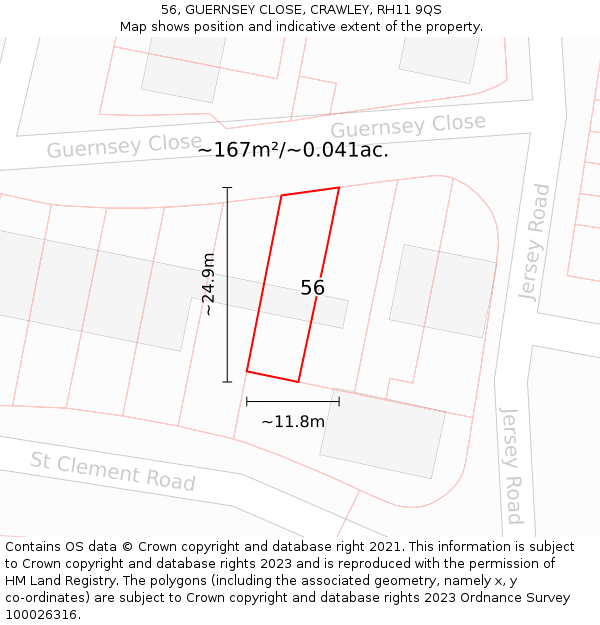 56, GUERNSEY CLOSE, CRAWLEY, RH11 9QS: Plot and title map
