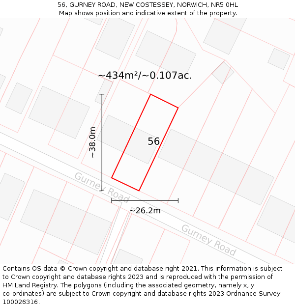 56, GURNEY ROAD, NEW COSTESSEY, NORWICH, NR5 0HL: Plot and title map