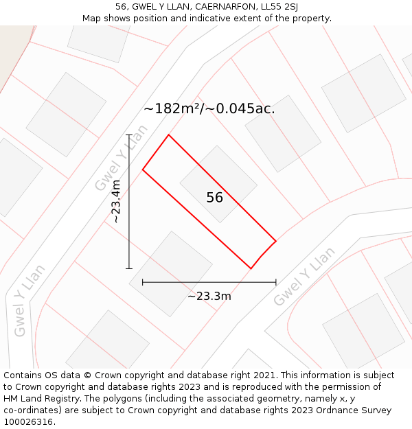 56, GWEL Y LLAN, CAERNARFON, LL55 2SJ: Plot and title map
