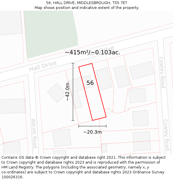 56, HALL DRIVE, MIDDLESBROUGH, TS5 7ET: Plot and title map