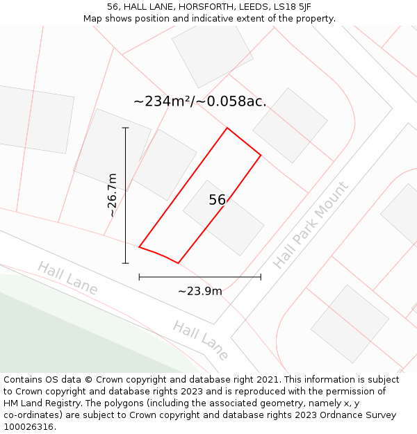 56, HALL LANE, HORSFORTH, LEEDS, LS18 5JF: Plot and title map