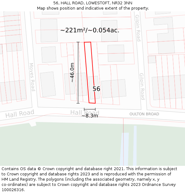 56, HALL ROAD, LOWESTOFT, NR32 3NN: Plot and title map