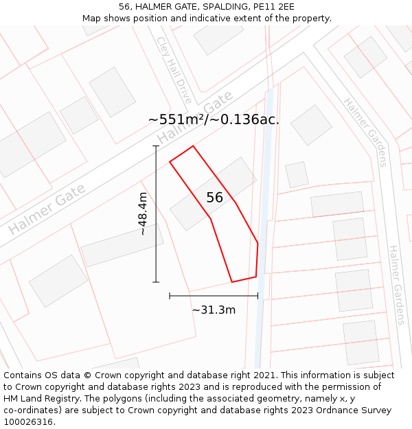 56, HALMER GATE, SPALDING, PE11 2EE: Plot and title map