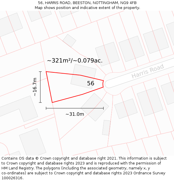 56, HARRIS ROAD, BEESTON, NOTTINGHAM, NG9 4FB: Plot and title map