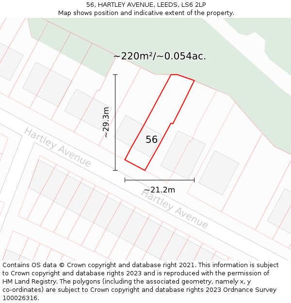 56, HARTLEY AVENUE, LEEDS, LS6 2LP: Plot and title map