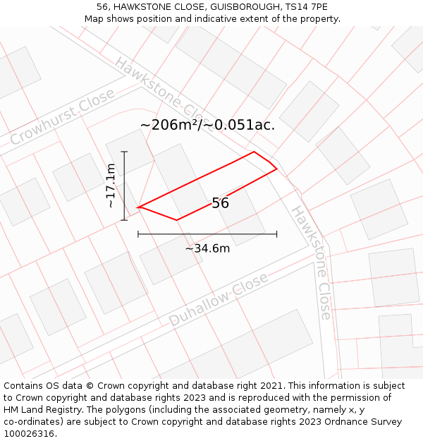 56, HAWKSTONE CLOSE, GUISBOROUGH, TS14 7PE: Plot and title map