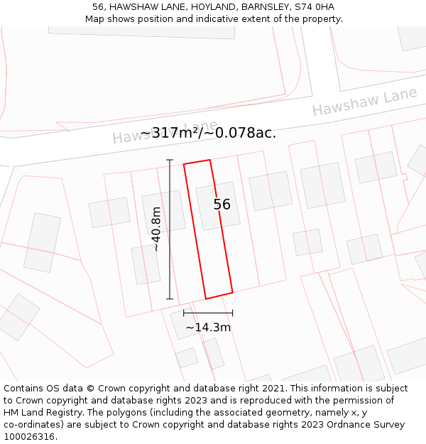 56, HAWSHAW LANE, HOYLAND, BARNSLEY, S74 0HA: Plot and title map