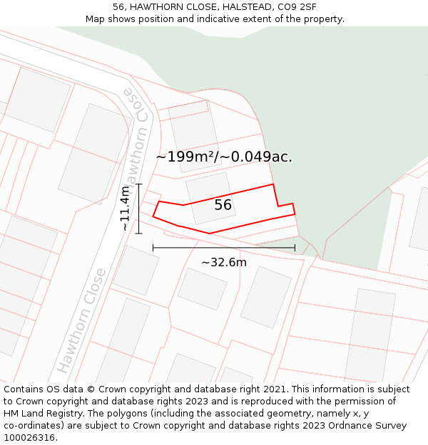 56, HAWTHORN CLOSE, HALSTEAD, CO9 2SF: Plot and title map
