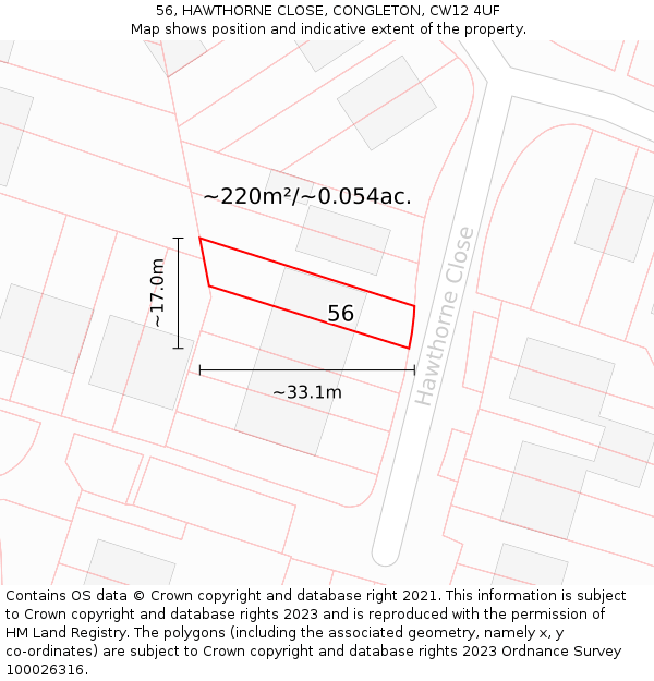 56, HAWTHORNE CLOSE, CONGLETON, CW12 4UF: Plot and title map