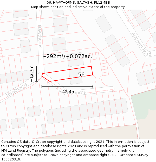 56, HAWTHORNS, SALTASH, PL12 4BB: Plot and title map