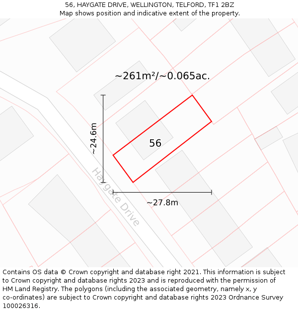 56, HAYGATE DRIVE, WELLINGTON, TELFORD, TF1 2BZ: Plot and title map