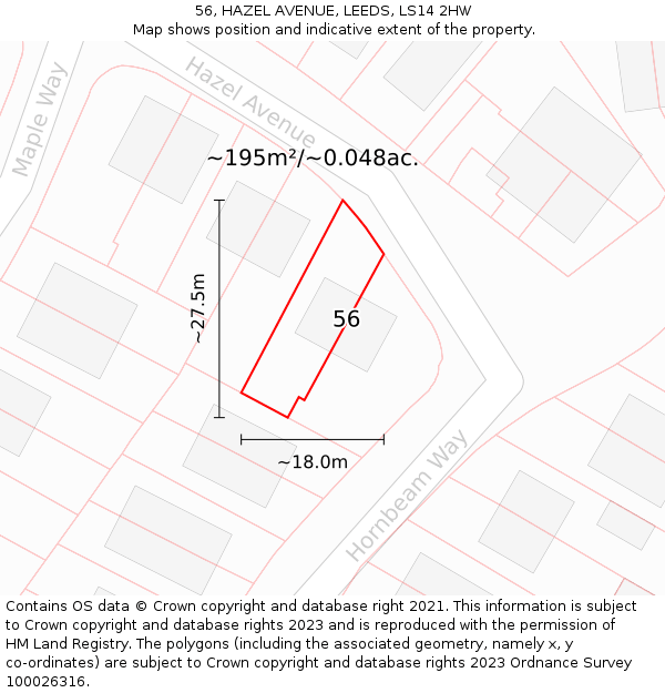 56, HAZEL AVENUE, LEEDS, LS14 2HW: Plot and title map
