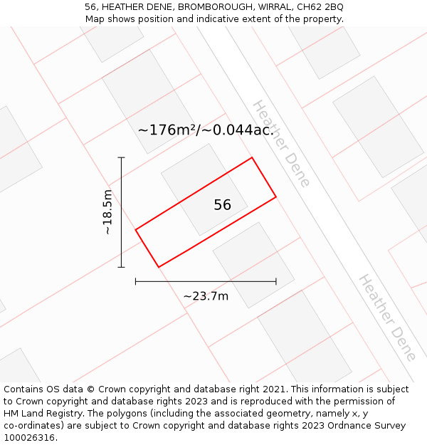 56, HEATHER DENE, BROMBOROUGH, WIRRAL, CH62 2BQ: Plot and title map