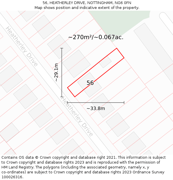 56, HEATHERLEY DRIVE, NOTTINGHAM, NG6 0FN: Plot and title map