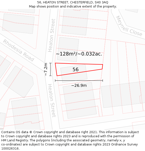 56, HEATON STREET, CHESTERFIELD, S40 3AQ: Plot and title map