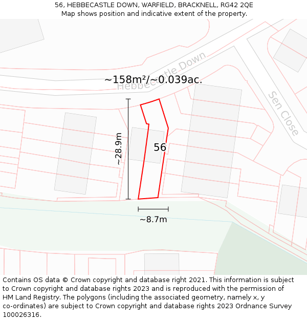 56, HEBBECASTLE DOWN, WARFIELD, BRACKNELL, RG42 2QE: Plot and title map