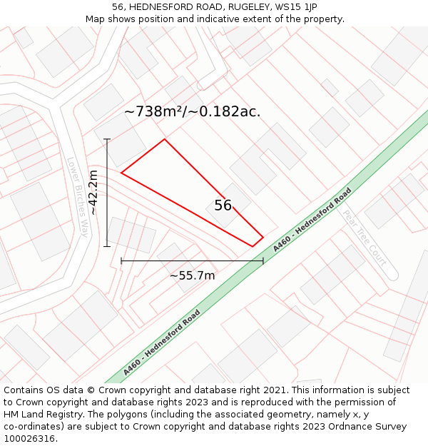56, HEDNESFORD ROAD, RUGELEY, WS15 1JP: Plot and title map