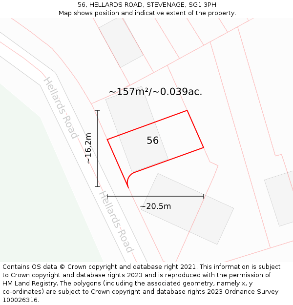 56, HELLARDS ROAD, STEVENAGE, SG1 3PH: Plot and title map