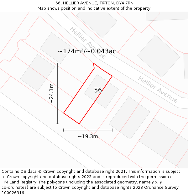 56, HELLIER AVENUE, TIPTON, DY4 7RN: Plot and title map
