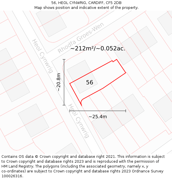 56, HEOL CYNWRIG, CARDIFF, CF5 2DB: Plot and title map