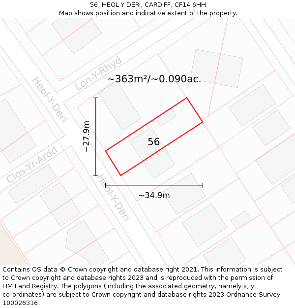 56, HEOL Y DERI, CARDIFF, CF14 6HH: Plot and title map