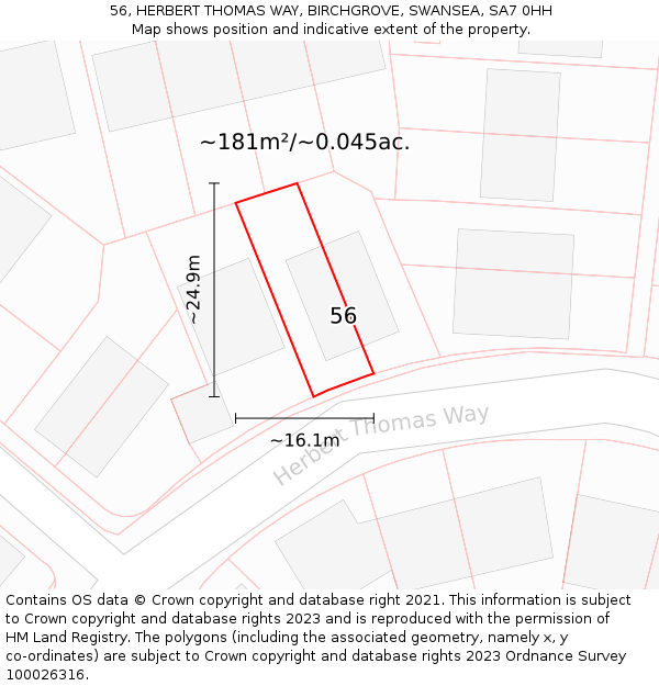 56, HERBERT THOMAS WAY, BIRCHGROVE, SWANSEA, SA7 0HH: Plot and title map
