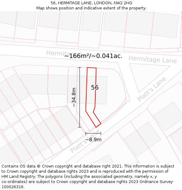 56, HERMITAGE LANE, LONDON, NW2 2HG: Plot and title map