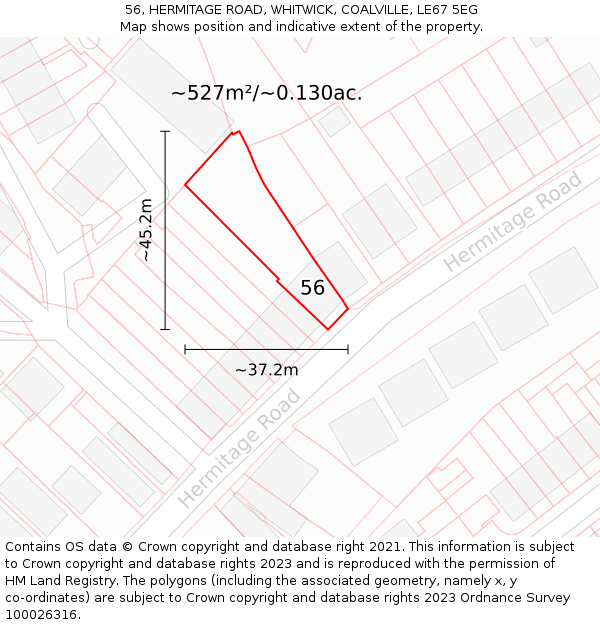 56, HERMITAGE ROAD, WHITWICK, COALVILLE, LE67 5EG: Plot and title map