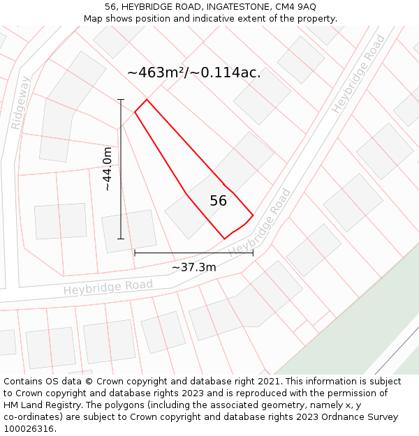 56, HEYBRIDGE ROAD, INGATESTONE, CM4 9AQ: Plot and title map