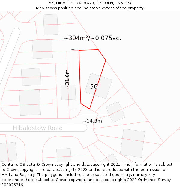 56, HIBALDSTOW ROAD, LINCOLN, LN6 3PX: Plot and title map