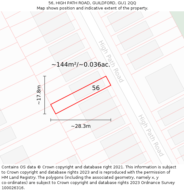 56, HIGH PATH ROAD, GUILDFORD, GU1 2QQ: Plot and title map