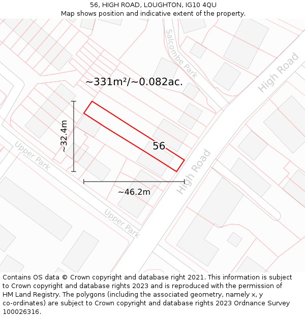 56, HIGH ROAD, LOUGHTON, IG10 4QU: Plot and title map