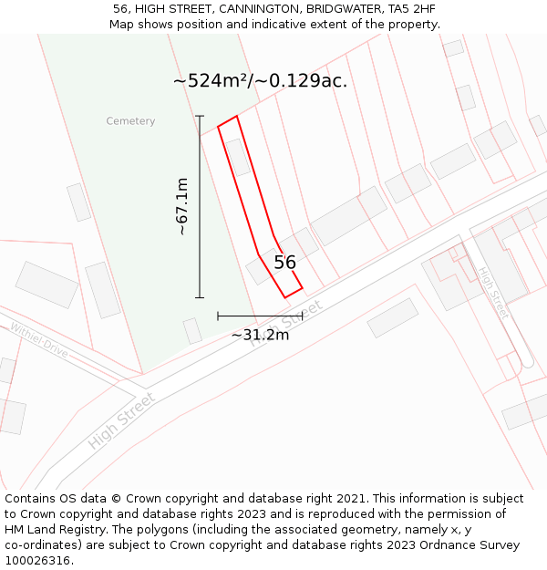 56, HIGH STREET, CANNINGTON, BRIDGWATER, TA5 2HF: Plot and title map
