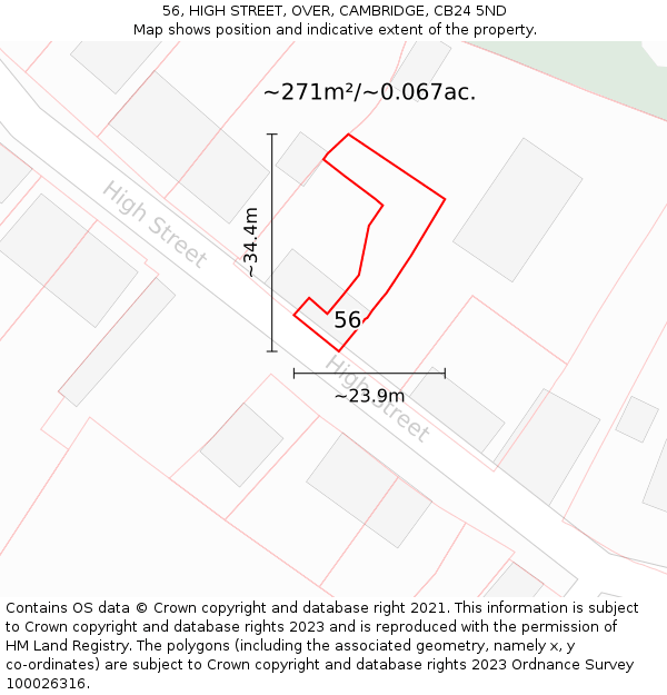 56, HIGH STREET, OVER, CAMBRIDGE, CB24 5ND: Plot and title map