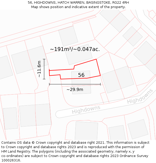 56, HIGHDOWNS, HATCH WARREN, BASINGSTOKE, RG22 4RH: Plot and title map