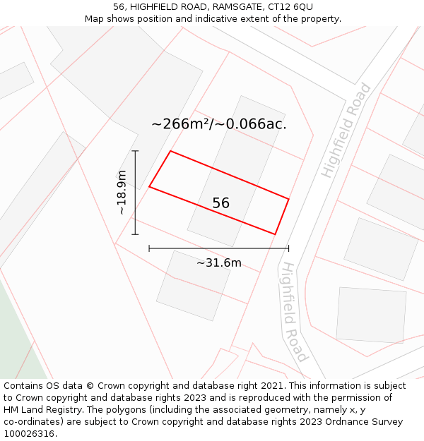 56, HIGHFIELD ROAD, RAMSGATE, CT12 6QU: Plot and title map