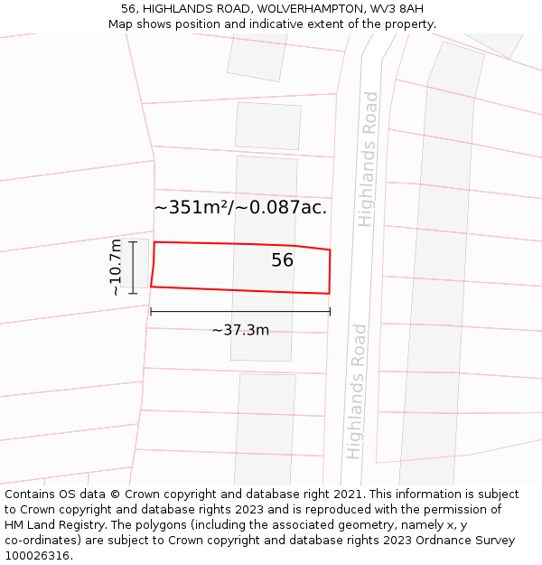56, HIGHLANDS ROAD, WOLVERHAMPTON, WV3 8AH: Plot and title map