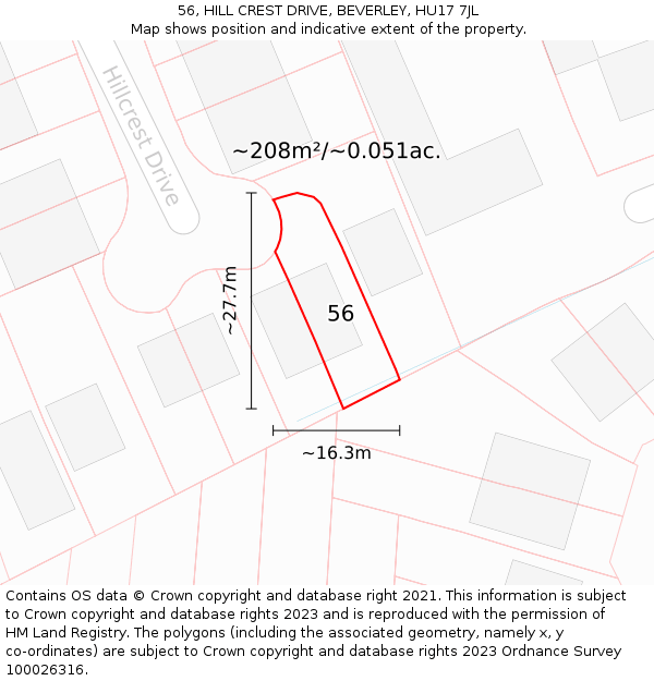 56, HILL CREST DRIVE, BEVERLEY, HU17 7JL: Plot and title map