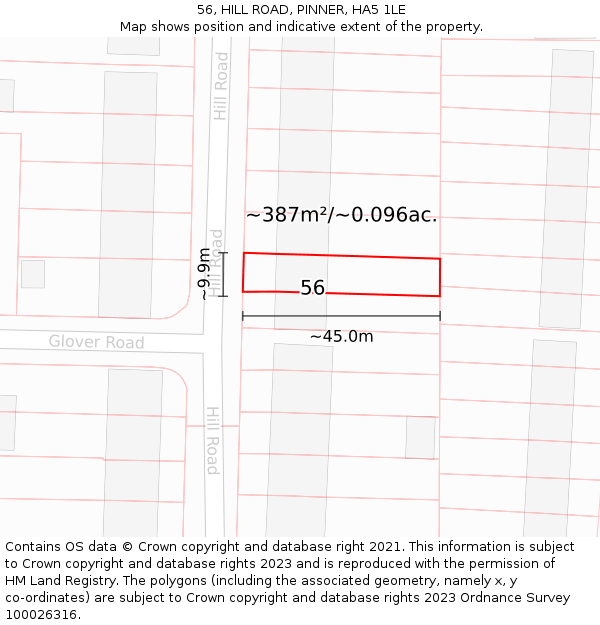 56, HILL ROAD, PINNER, HA5 1LE: Plot and title map