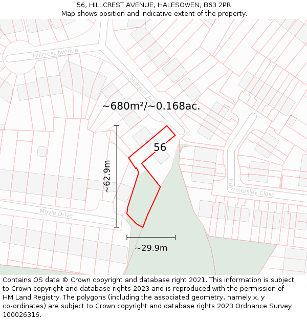 56, HILLCREST AVENUE, HALESOWEN, B63 2PR: Plot and title map