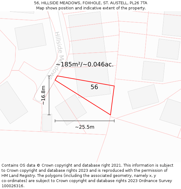 56, HILLSIDE MEADOWS, FOXHOLE, ST. AUSTELL, PL26 7TA: Plot and title map