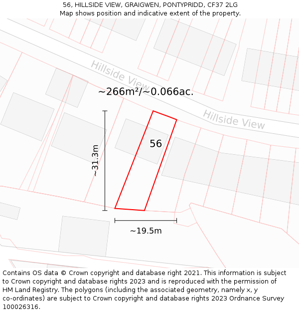 56, HILLSIDE VIEW, GRAIGWEN, PONTYPRIDD, CF37 2LG: Plot and title map