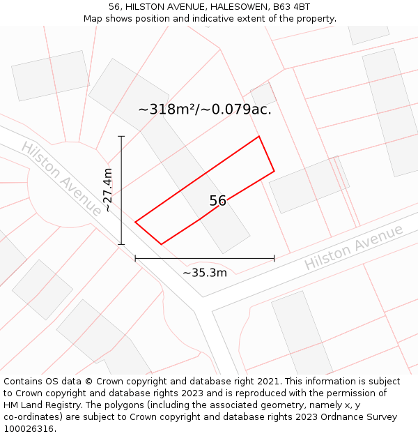 56, HILSTON AVENUE, HALESOWEN, B63 4BT: Plot and title map