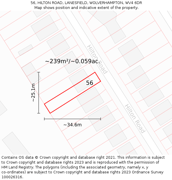 56, HILTON ROAD, LANESFIELD, WOLVERHAMPTON, WV4 6DR: Plot and title map