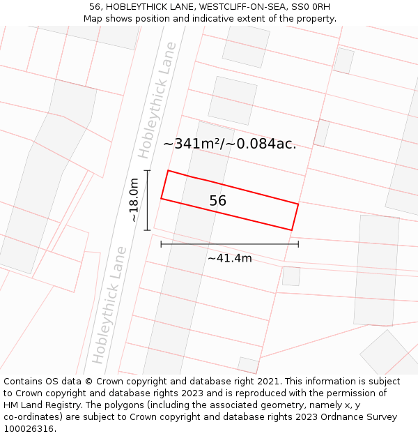 56, HOBLEYTHICK LANE, WESTCLIFF-ON-SEA, SS0 0RH: Plot and title map
