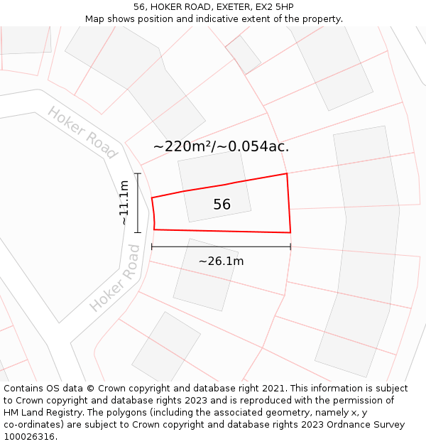 56, HOKER ROAD, EXETER, EX2 5HP: Plot and title map