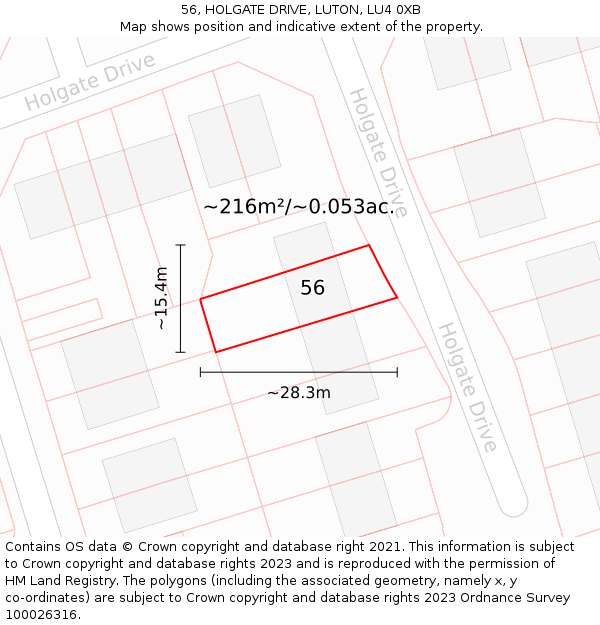 56, HOLGATE DRIVE, LUTON, LU4 0XB: Plot and title map