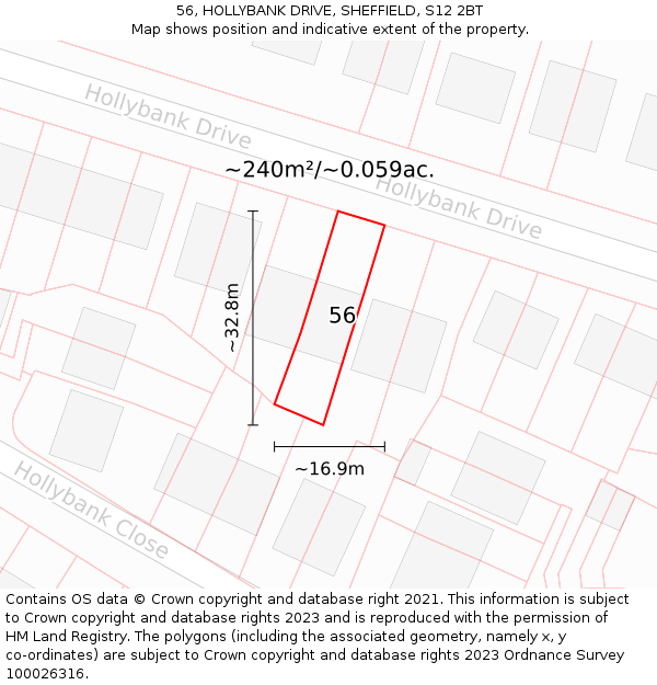 56, HOLLYBANK DRIVE, SHEFFIELD, S12 2BT: Plot and title map